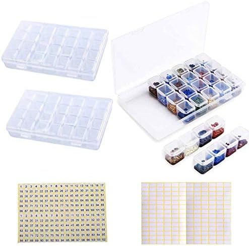 Eiito Diamond Painting Storage Containers, 2pcs 28 Grids Clear Diamond Painting Accessories and Tools Boxes Bead Organizers Diamond Art Embroidery Storage with 200PCS Label Stickers