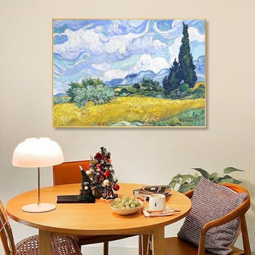 VeGuude Diamond Painting Kits for Adults, Van Gogh Wheat Field with Cypress Diamond Art for Beginner DIY Round 5D Paint with Diamonds Gem Full Drill Diamond Dots for Home Wall Decor Gifts 16x12inch