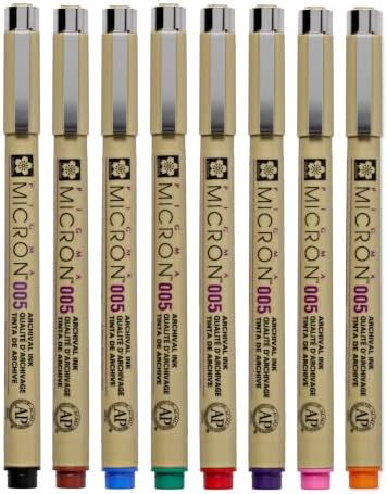 SAKURA Pigma Micron Fineliner Pens, 005 Tip, Assorted Colors, 8 Count