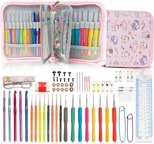 SHAXANO Crochet Hooks Kit with Case, 95-Piece, Ergonomic Crochet Needles Weave Yarn Kits DIY Hand Knitting Art Tools for Beginners and Experienced Crochet Lovers
