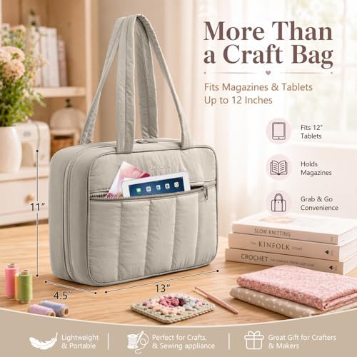 AMOIGEE Sewing Bag Organizer with 17 Clear Pockets and Tool Holders