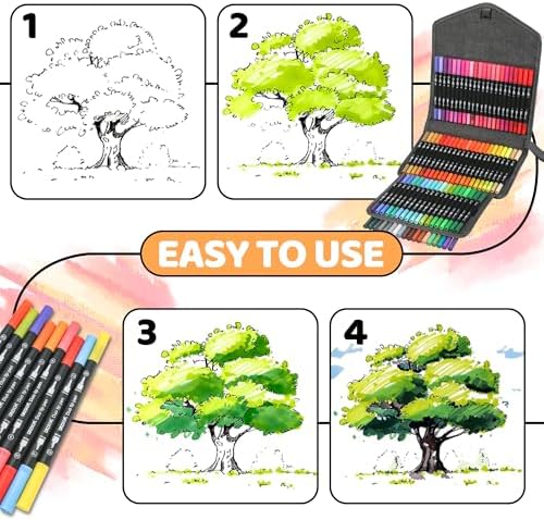 ZSCM 80 Colors Markers for Adult Coloring Books No Bleeding - Duo Tip Pens | Fine & Brush Coloring Marker for Adult Calligraphy, Illustration, Cards Drawing, Note taking Lettering, Journaling