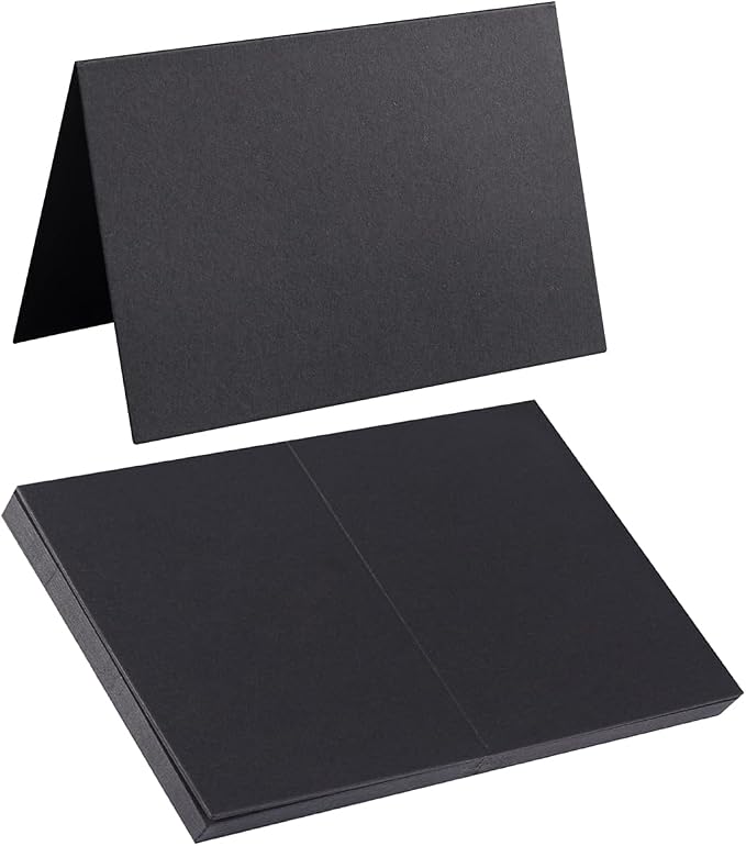 50 Pack Blank Folded Cardstock Cards, Black, 5x7