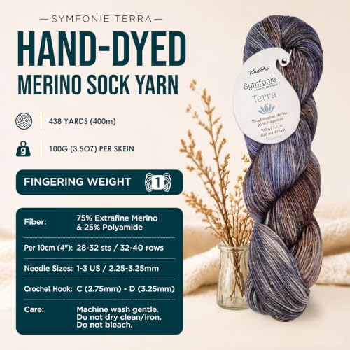 KnitPro Symfonie Fingering Weight Merino Wool Yarn 100g, Mulberry Mud