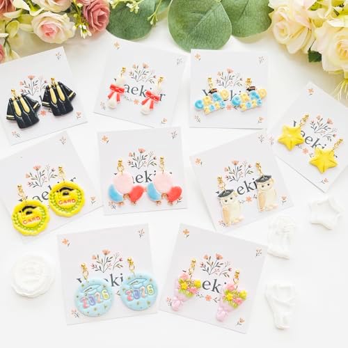 Graduation Polymer Clay Cutters & Stamps Set - 19pcs 0-9 Numbers, GARD/2026 Seals, Owl, Cap, Gown, Balloon for DIY Earring Jewelry, Soft Clay Crafts & Class Party Supplies