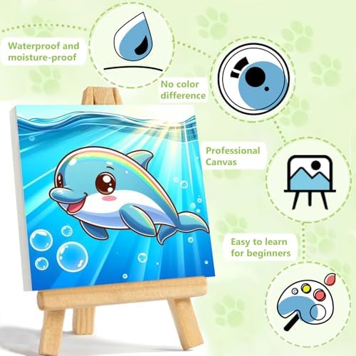 Reivworl Dolphin Paint by Numbers Kit for Kids with Frame 8×8 inch