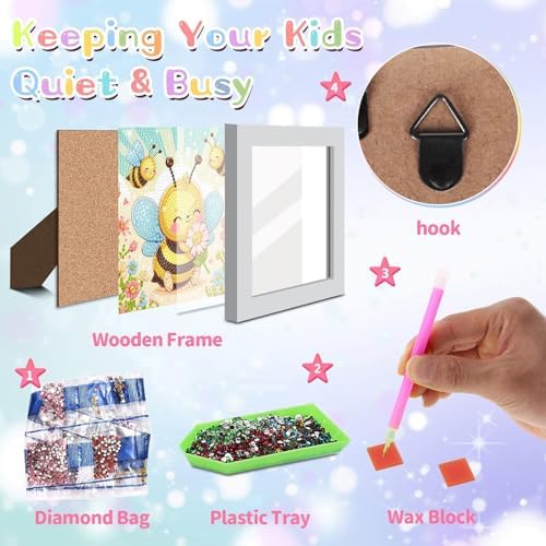 Bee Diamond Art Painting Kits for Kids with Frame Ages 4-8-12 (7x7 inch)