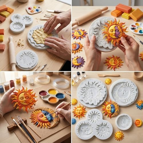 Sun Moon Face Polymer Clay Mold Sun Face Silicone Molds Set of 3