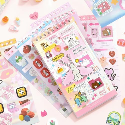 20 Sheets INS Style Cute Cartoon Sticker Book – Kawaii Stickers for Journaling Junk Journal Scrapbooking Planner DIY Crafts