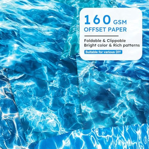 Blue Sea Scrapbooking Paper Pad - 24 Sheets Ripple Pattern Aesthetic Origami for Decor Scrapbook Collage Journals Decoupage Wrapping Folded Supplies Gift Cards DIY Crafts Photo Album