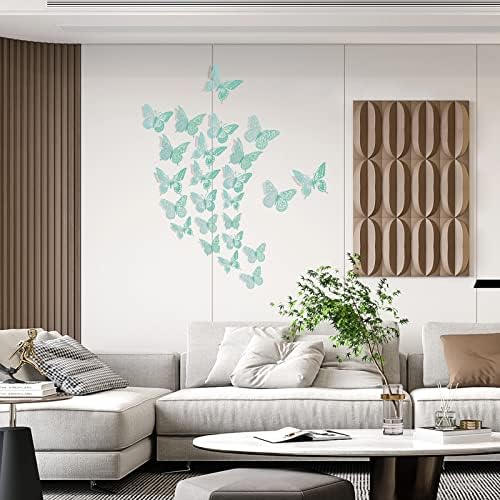 SAOROPEB 3D Butterfly Wall Decor 48 Pcs Pale Turquoise Butterfly Decoration | 4 Styles 3 Sizes, Birthday Decorations&Butterfly Party Decorations&Butterfly Cake Decorations-Removable
