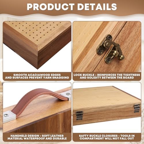 15.5" Crochet Blocking Board with Storage Drawer & Pegs for Crochet Project