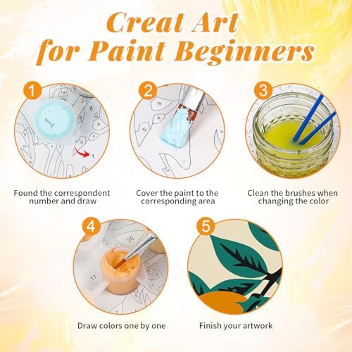 4 Pack Framed Paint by Numbers Kit for Adults, Tropical Fruit, 8 x 12 Inch | DIY Acrylic Painting by Numbers for Beginners, with Wooden Easel, Kitchen Home Wall Decor, Stress Relief Craft Gift