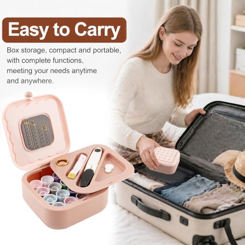 Portable Sewing Kit for Adults and Beginners, 41 Pcs Needle and Thread Set with Storage Case for Clothing Repair, Buttons and Small Tears, Includes Needles, Thread, Scissors and Tape Measure, Pink