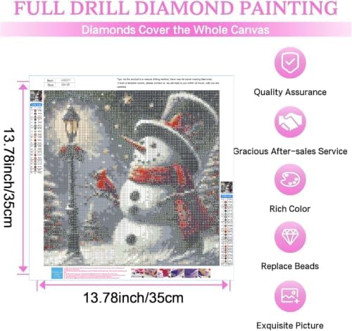 KYOQFVN Christmas Diamond Art Kits for Adults, 5D Snowman Diamond Painting Kits for Adults, DIY Full Round Drills Winter Paint with Diamonds for Wall Decor 14 x 14 in