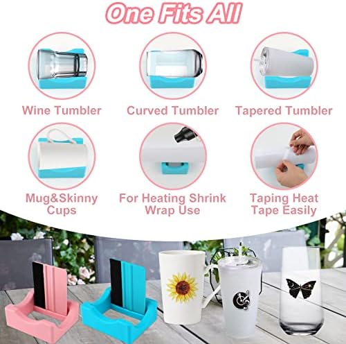 Silicone Cup Cradle for Tumblers,Tumbler Holder for Crafts with Built-in Slot and Felt Edge Squeegee,Small Cup Cradle Use to Apply Vinyl Decals,Anti-Skidding Tumbler Stand Cup Holder(Blue