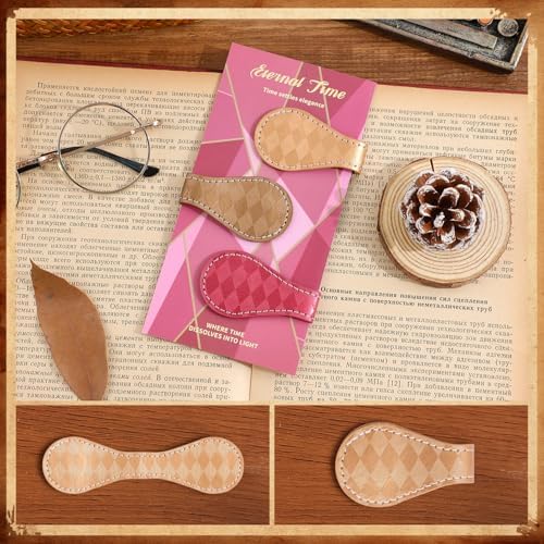 3PCS Vintage Magnetic Leather Bookmark, Leather Magnetic Bookmarks for Women, Magnetic PU Bookmarks Clip Book Accessories, Rhombic Pattern