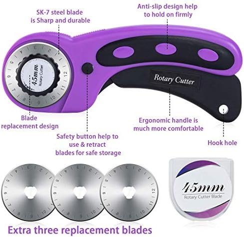 Nicecho Rotary Cutter Set,Sewing Quilting Supplies,45mm Fabric Cutters,A3 Cutting Mat for Sewing,Acrylic Rulers,Scissors,Exacto Knife,Clips,Beginners Sewing Accessories,Fabric Cutter Kit