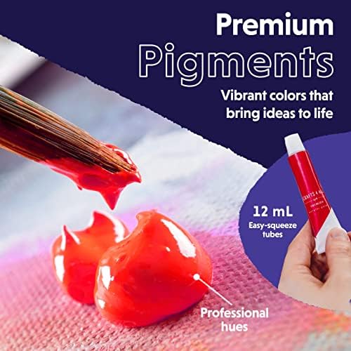 Crafts 4 All Acrylic Paint Set for Adults and Artists - 12 Pack of 12mL Paints with 12 Art Brushes & 4 Stretched Canvas Boards, Non-Toxic Craft Paint for Easter Eggs, Ceramic Rock Paint - Art Supplies