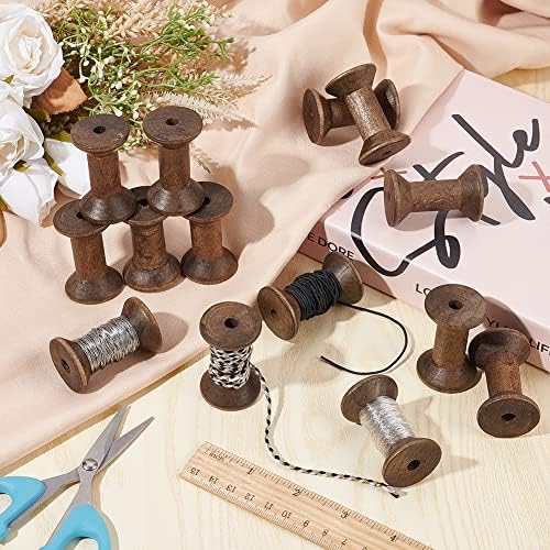 BENECREAT 16Pcs Antique Empty Thread Spools, 1.87"/ 50mm Wooden Empty Spools Wooden Ribbon Spools Bobbins for Wire Weaving Arts DIY Wood Projects