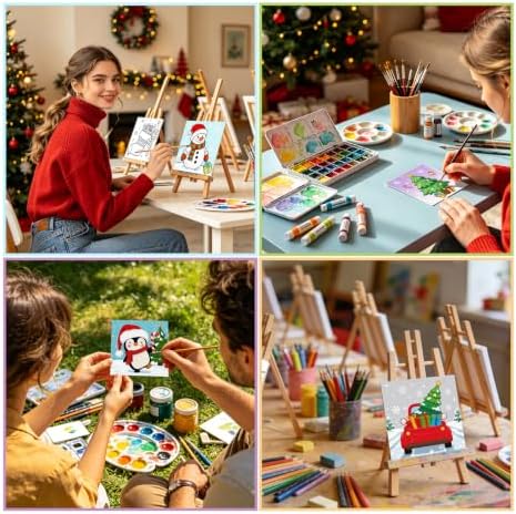 Christmas 12 Packs Pre Drawn Canvas to Paint, Pre Printed Canvas for Painting, Pre Stretched Canvas Outline Painting Boards for Beginners, Students, Party Favors(4 * 4in) (Christmas)