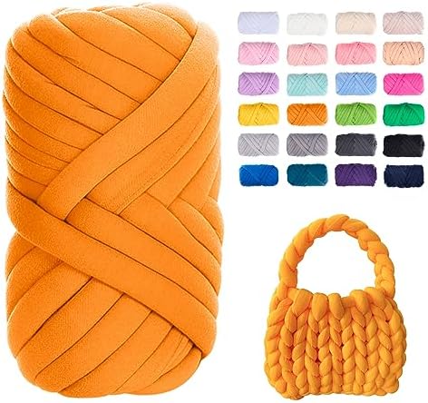 JeogYong Chunky Yarn for Hand Knitting, 1.1lb/20 Yards Arm Knitting Bulky Giant Tubular Yarn for Bags, Baskets, Pillows, Pet Nests, DIY Crafts (Orange)