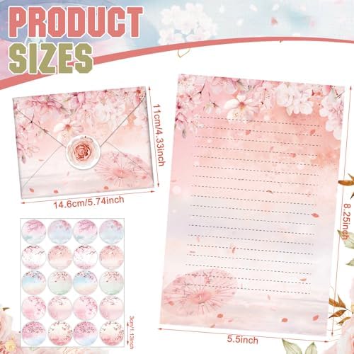 TaoBary 160 Pcs Cherry Blossom Stationery Paper and Envelopes Set