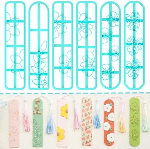 TAINSKY Bookmarks Polymer Clay Cutters, Floral Bookmark Creator for Polymer Clay Jewelry, 6 Pcs Reading Clay Cutters for Making Earrings Jewerly, Clay Earring Cutters, Polymer Clay Earrings Tools