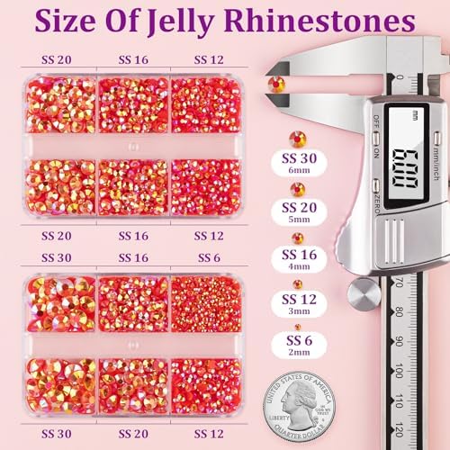Resin Jelly Rhinestones for Crafting with B7000 Jewelry Glue, 2 Boxes Red AB Flatback Crystals with 2Pcs 10ml Glue, Bedazzling Non Hotfix Gems for DIY Tumblers Clothing Shoes Manicure
