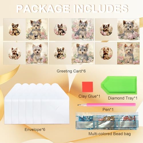 6pcs Diamond Art Painting Kit Greeting Card, Dermu 5D DIY Diamond Handmade Holiday Greeting Card with Envelope, Holiday Gift Congratulation