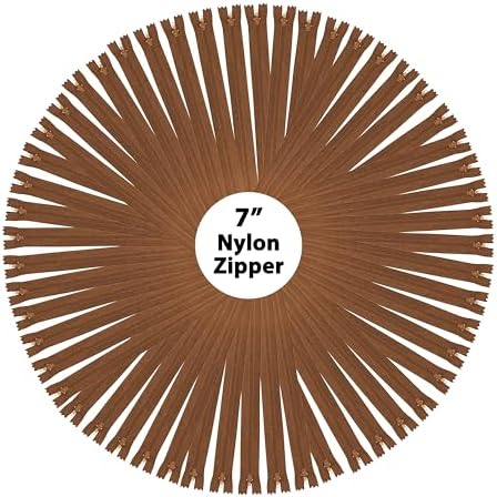 Mandala Crafts 100 PCs Brown Closed-End 7 Inches Nylon Zippers for Sewing