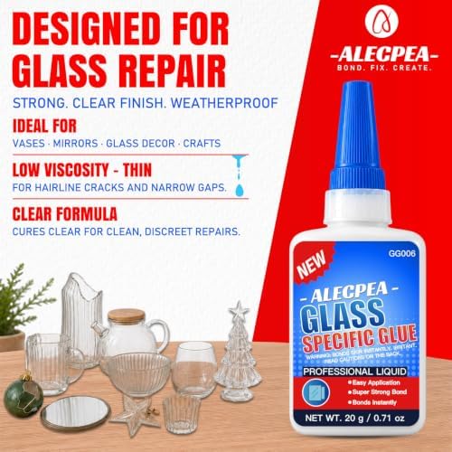 ALECPEA Glass Glue Clear, 20g Thin Super Glue for Glass with 3 Droppers