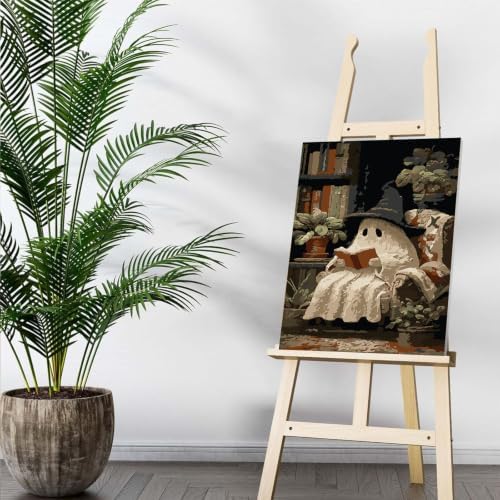Auremi Paint by Number Kits with Framed Ghosts, DIY Halloween Paint by Number Canvas for Adults, Easy Acrylic in Canvas with Brushes for Decor 20x30cm