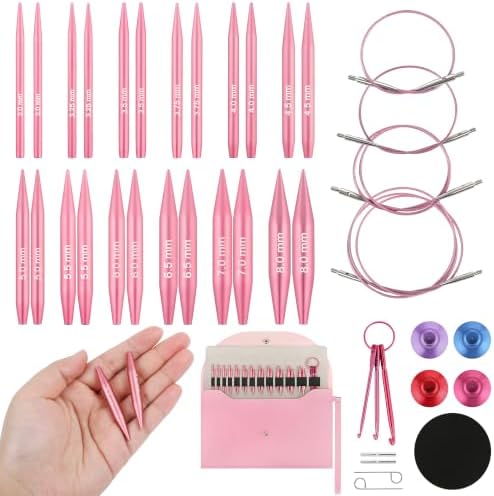 Hzkokon 2.17 Inch Short Interchangeable Knitting Needles (Pink)