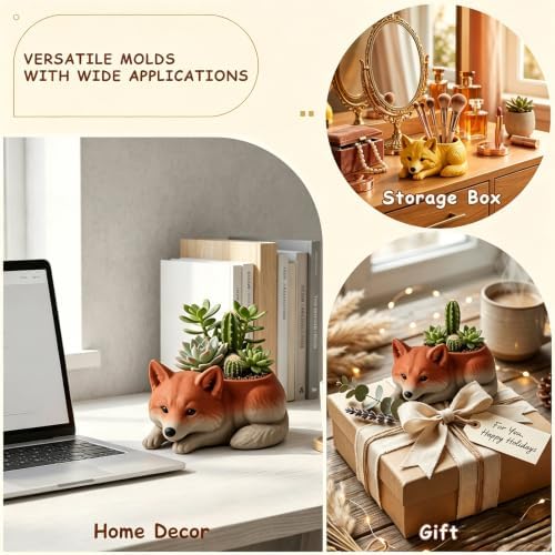 Fox Resin Silicone Planter Mold 3D Animal Epoxy Candle Holder Mold