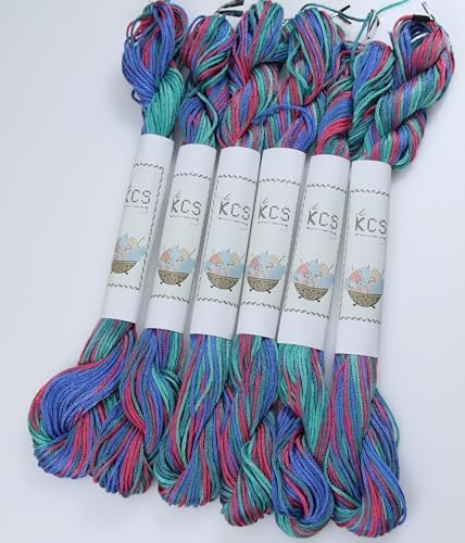 KCS Big skeins of 25 Meters Size 25 Color Variegated Cross Stitch Stranded Threads,6 skeins,4507