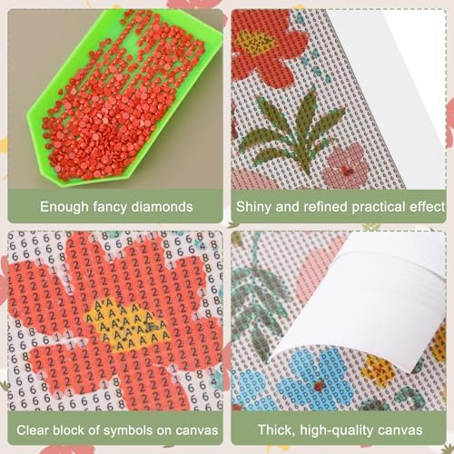Yeaqee 4Pcs Diamond Art Kits for Adult Gem Painting Kit, Floral