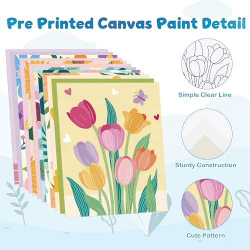 Louise Maelys 12 Pack Pre Drawn Canvas to Paint with Floral Pattern
