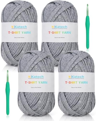 Katech 400g T Shirt Yarn for Crocheting, Elastic Fabric Yarn for Bag-Gray