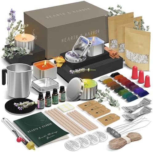 Hearth & Harbor Organic Soy Candle Making Kit for Adults, DIY Crafts, Complete Candle Making Supplies Include Natural Soy Wax, Tins, Wicks & More – Gift Idea, Perfect Home Decor – 2 Lbs