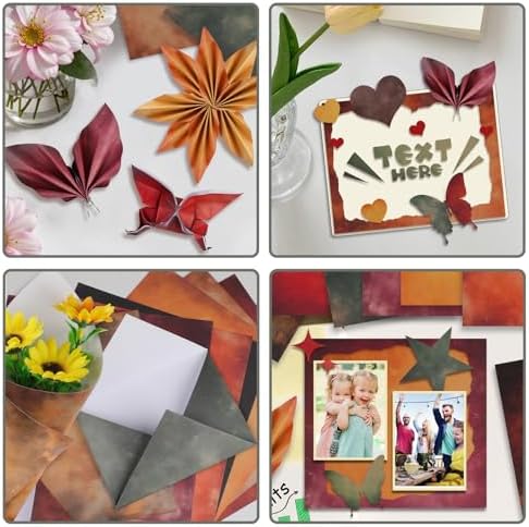Konsait 24 Sheets Vintage Origami Papers 6x6, Aged Paper Textured Paper Fall Decorative Cardstock for Fall Scrapbook Card Making Supplies Scrapbook Supplies