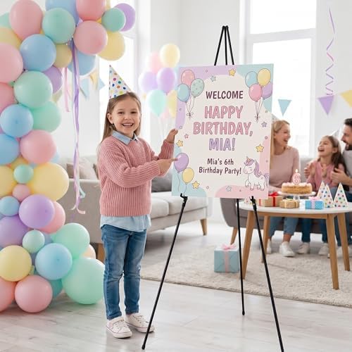 Nicpro 6 Pack 63 Inches Easel Stand for Sign, Black, with Carry Bags | Lightweight Metal Display Easel & Poster Stand, Adjustable Portable Easels for Display, Signs, Arts, Posters, Wedding Sign