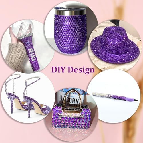 30000Pcs Dark Purple Rhinestones for Bedazzling with B7000 Jewelry Glue, Bedazzler Kit Bulk Flatback Gems, Resin Rhinestones for Crafting Crafts Clothing Shoes Nail Art Assorted Size 2/3/4/5/6mm