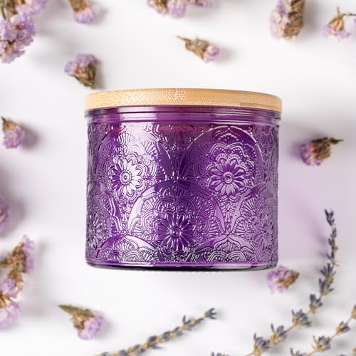 10 oz Purple Mandala Glass Candle Jars with Bamboo Lids, 9 Pack
