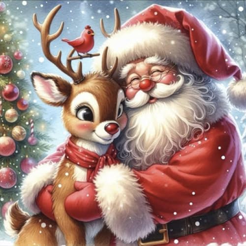 WCHUIMM Christmas Santa Claus Deer Diamond Painting Art Kit for Adults,Winter Diamond Art Painting for Beginners,Christmas Full Drill Round Gem Art Painting 12x12 Inch