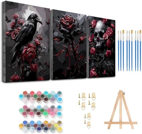 Axquilon 3 Packs Halloween Framed Paint by Numbers Kit for Adults 8x10in