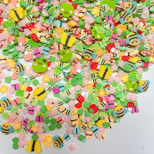 100G Polymer Clay Sprinkles for Crafts, Bee Frog Pink Blossom Slices Embellishments for DIY Crafts Nail Art Supplies Cellphone Decoration Accessories (Pink)