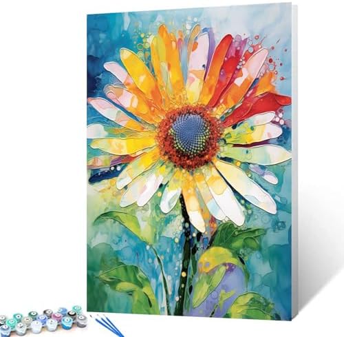 Yellow Floral Paint by Number for Adults Oil Painting for Kids,Paint by Number Blooming Plant Paint by Numbers Abstract Paint by Number Kits Graffiti Paint by Numbers for Beginner（DIY Frame）