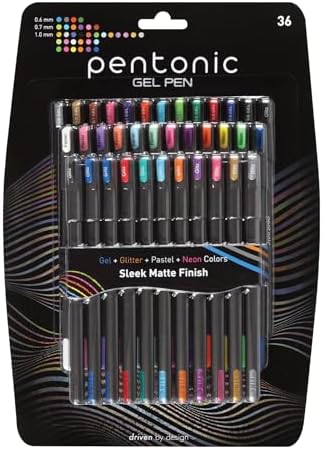 Pentonic Gel Pens, 36 Count, 36 Assorted Colors (Assorted Color, Neon, Pastel & Glitter), Medium & Fine Point, Smooth Writing For Journaling (1002358)