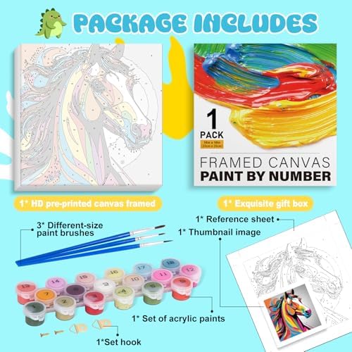 Paint by Numbers Kit for Kids with Frame, Horse Painting, No Easel 10"x 10"